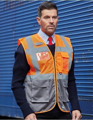 Y-HVW820-Hi-Vis Top Cool Recycled Open Mesh Executive Waistcoat